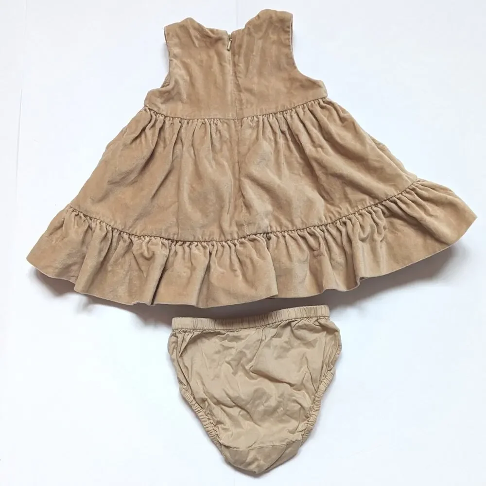 Baby Gap Dress Girls Sz 3-6m Tan Velvet Holiday Tiered Beige Ruffle